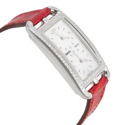 Pre Owned Hermes White Stainless Steel Diamond and Leather Cape Cod Nantucket CC3-230 Women's Wristwatch 20MM