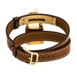 Hermes White Dial Yellow Gold Plated Kelly KE1.201 Women's Wristwatch 20 mm