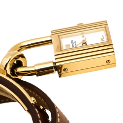 Hermes White Dial Yellow Gold Plated Kelly KE1.201 Women's Wristwatch 20 mm