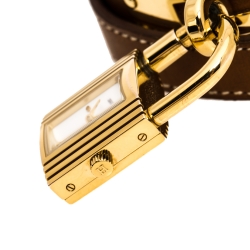 Hermes White Dial Yellow Gold Plated Kelly KE1.201 Women's Wristwatch 20 mm