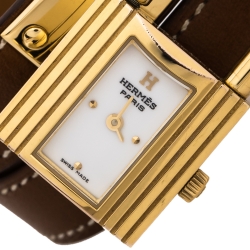 Hermes White Dial Yellow Gold Plated Kelly KE1.201 Women's Wristwatch 20 mm