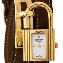 Hermes White Dial Yellow Gold Plated Kelly KE1.201 Women's Wristwatch 20 mm