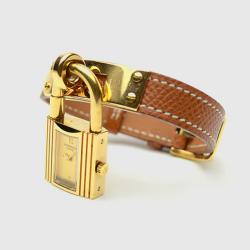 Pre Owned Hermes Brown Gold Plated Leather Kelly Womens Wristwatch 20 MM