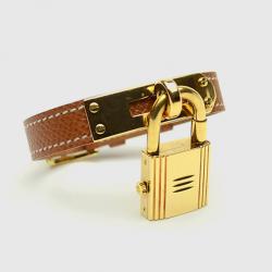 Pre Owned Hermes Brown Gold Plated Leather Kelly Womens Wristwatch 20 MM