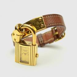 Hermes Gold Brown Leather Kelly Womens Wristwatch 20 MM