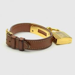 Hermes Gold Brown Leather Kelly Womens Wristwatch 20 MM