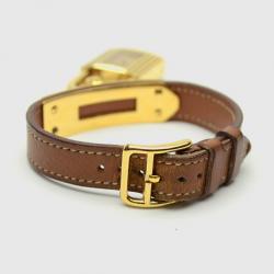 Hermes Gold Brown Leather Kelly Womens Wristwatch 20 MM