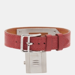 Pre Owned Hermes Silver Stainless Steel Leather Kelly KE1.210 Women's Wristwatch 20 mm