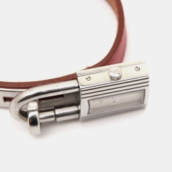 Pre Owned Hermes Silver Stainless Steel Leather Kelly KE1.210 Women's Wristwatch 20 mm
