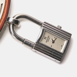 Pre Owned Hermes Silver Stainless Steel Leather Kelly KE1.210 Women's Wristwatch 20 mm