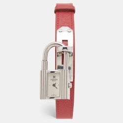 Pre Owned Hermes Silver Stainless Steel Leather Kelly KE1.210 Women's Wristwatch 20 mm