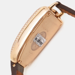 Hermes White 18k Rose Gold Diamond Alligator Galop d'Hermès GA1.271 Women's Wristwatch 26 mm