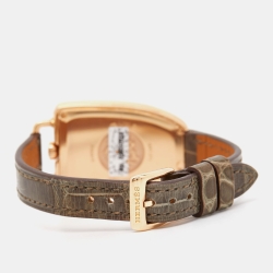 Hermes White 18k Rose Gold Diamond Alligator Galop d'Hermès GA1.271 Women's Wristwatch 26 mm