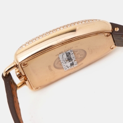 Hermes White 18k Rose Gold Diamond Alligator Galop d'Hermès GA1.271 Women's Wristwatch 26 mm