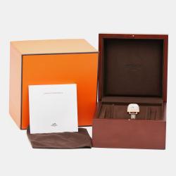 Hermes White 18k Rose Gold Diamond Alligator Galop d'Hermès GA1.271 Women's Wristwatch 26 mm