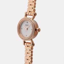 Hermes White Diamond 18k Rose Gold Faubourg Quartz Women's Wristwatch 15 mm