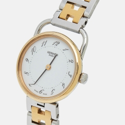 Pre Owned Hermes White Two Tone Stainless Steel Arceau AR3.220 women's Wristwatch 25 mm