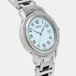 Pre Owned Hermes White Stainless Steel Clipper CL6.410 Quartz Women's Wristwatch 31 mm