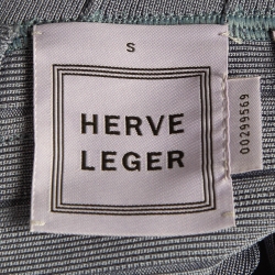 Pre Owned Herve Leger Blue Knit Mirah Bandage Mini Dress S