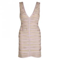 Herve Leger Bare Embellished Mesh Insert Sleeveless Eliza Dress L
