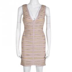 Herve Leger Bare Embellished Mesh Insert Sleeveless Eliza Dress L