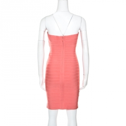 Pre Owned فستان بانديدج هيرفي ليجي أنابيللا وردي فاتح بلا حمالات S