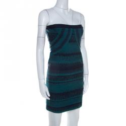 Herve Leger Deep Teal Knit Strapless Lesly Bandage Dress L