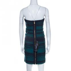 Herve Leger Deep Teal Knit Strapless Lesly Bandage Dress L
