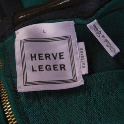 Herve Leger Deep Teal Knit Strapless Lesly Bandage Dress L