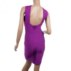 مملوكة مسبقًا Hervé Léger Purple Crisscross Bandage Dress