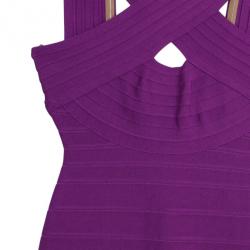 مملوكة مسبقًا Hervé Léger Purple Crisscross Bandage Dress