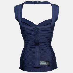Herve Leger Blue Stretch Knit Bandage Top S