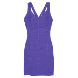 Pre Owned Herve Leger Purple Cutout Bandage Dress M