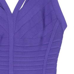 Pre Owned Herve Leger Purple Cutout Bandage Dress M