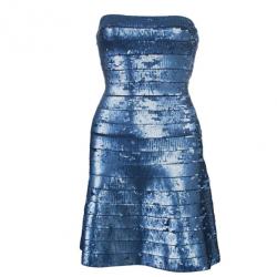 Herve Leger Eclipse Sequin Strapless Flare Dress XS