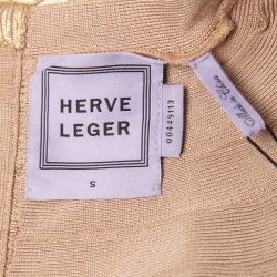 Herve Leger Gold Knit Cap Sleeve Fit & Flare Gown S