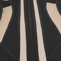 Herve Leger Beige/Black Knit Strapless Bodycon Dress M