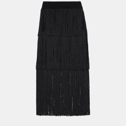 Black Knit Fringed Midi Skirt