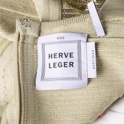 Pre Owned Herve Leger Antique Gold Sequined Bandage Dress XXS