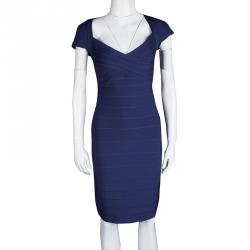 Pre Owned فستان بانتديدج هيرفي ليغي راكيل تريكو أزرق بالشعار M