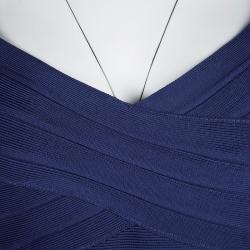 Pre Owned فستان بانتديدج هيرفي ليغي راكيل تريكو أزرق بالشعار M