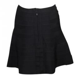 Herve Leger Black Flared Bandage Mini Skirt M