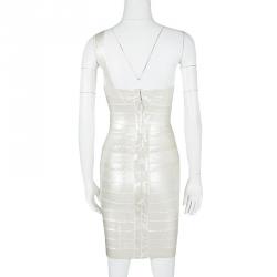 Herve Leger Alabaster One Shoulder Pauline Sequined Bandage Dress XS