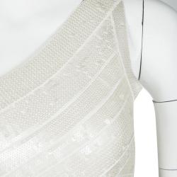 Herve Leger Alabaster One Shoulder Pauline Sequined Bandage Dress XS
