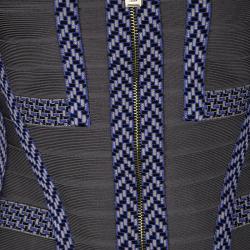 Herve Leger Grey Contrast Trim Zip Front Sol Bandage Jacket M