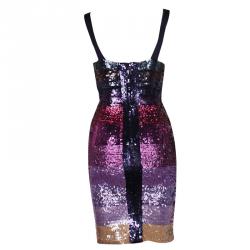 Pre Owned Herve Leger Purple Tone Sequin Embellished Bandage Dress S