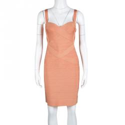 مملوكة مسبقًا فستان هيرفي ليجي باندج بلا أكمام برتقالي فاتح M