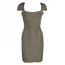 Pre Owned فستان هيرفي ليجي باندج أكمام قصيرة كريستن زيتوني داكن M