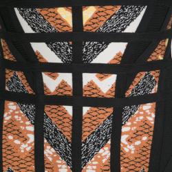 Herve Leger Autumn Combo Amella Tribal Jacquard Caged Cut Skater Dress S 