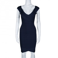 Pre Owned فستان هيرفي ليجي نانيت بانديدج أزرق باسيفيك بلا أكمام S